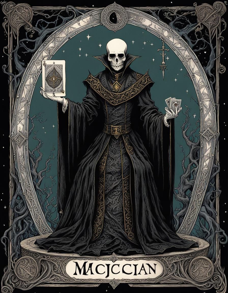 Detailed Gothcore Tarot Card: The Magician