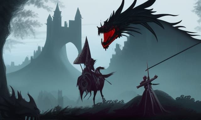 Black Dragon Guards Castle with Medieval Warriors