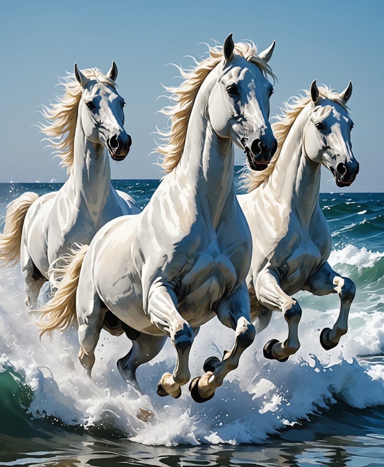White Horse Gallops Madly Across Rough Sea