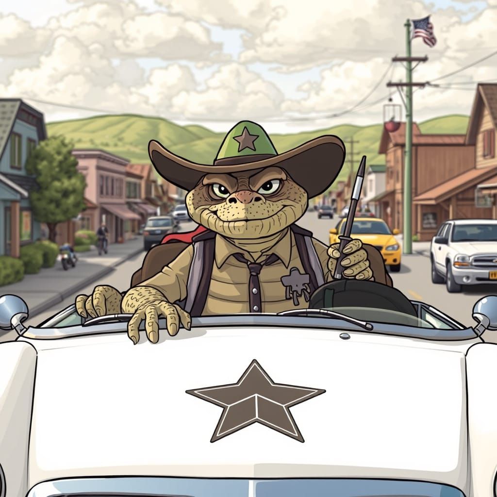 Grumpy Rattle Snake Sheriff Patrols Texas Town