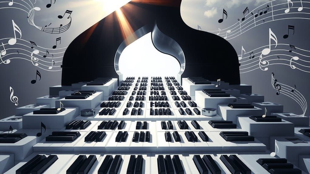 Majestic Piano Gateway Ascends to Radiant Horizon