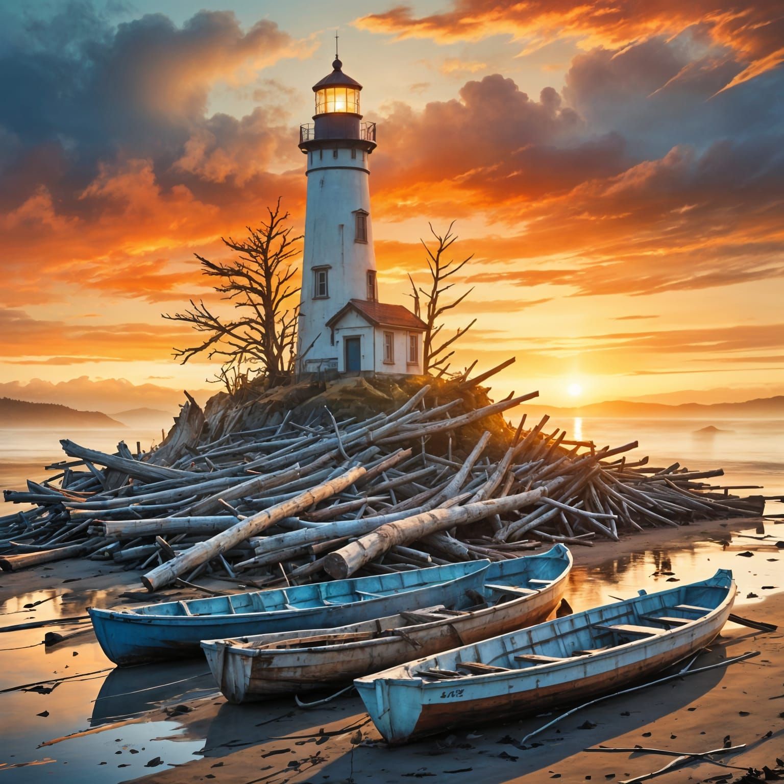 Watercolor Double Exposure: Lighthouse Over Pacific Beach