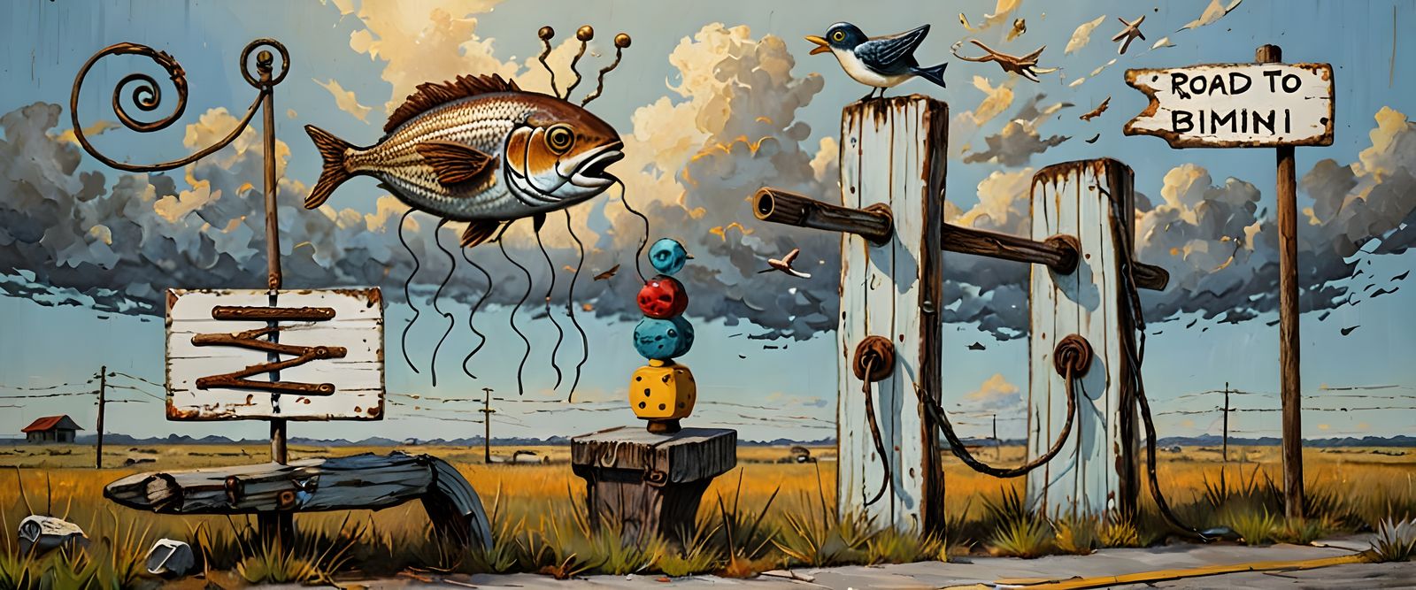 Surreal Road to Bimini Landscape in Impasto Oil Painting Sty...