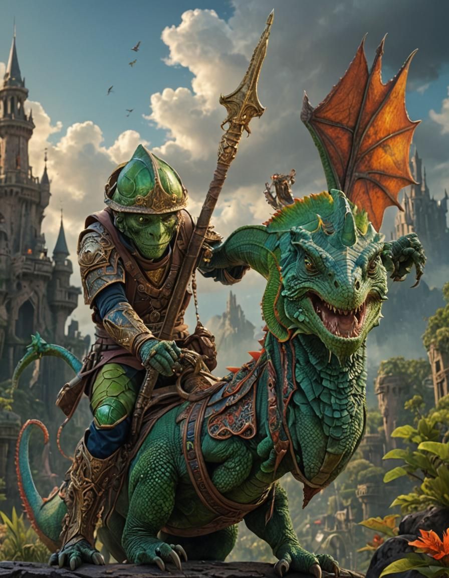 Lizard Rider: Detailed Matte Fantasy Painting