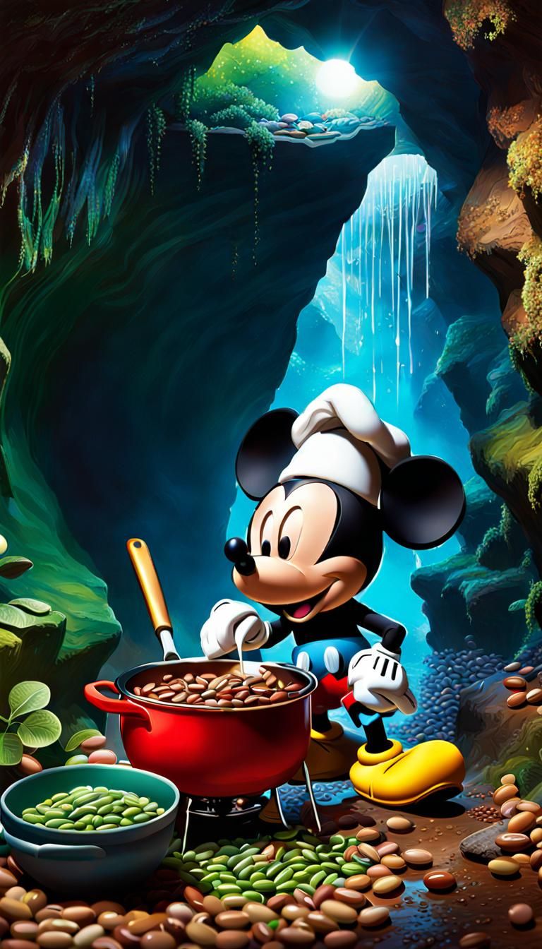 Yoda Cooking Beans in Cave with Mickey Ears
