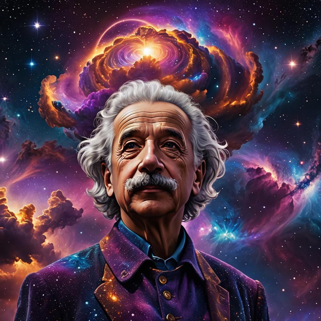 Einstein Among the Stars in Hyper-Realistic Art