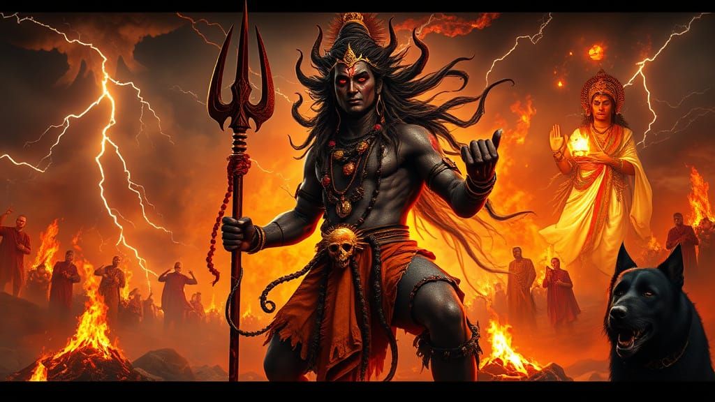 Kaal Bhairav, Fierce Shiva Manifestation in Blazing Crematio...