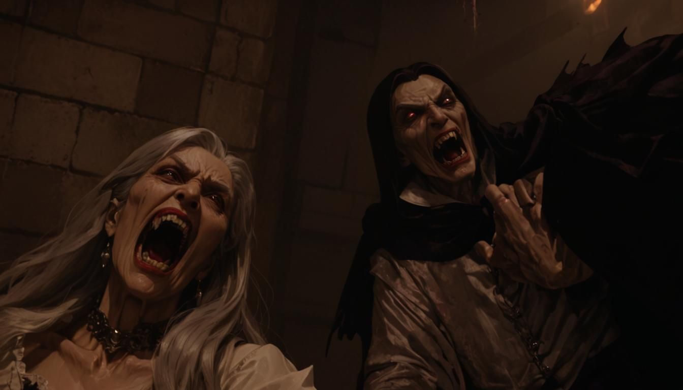 Elderly Vampire Woman Snarling in Anime Style