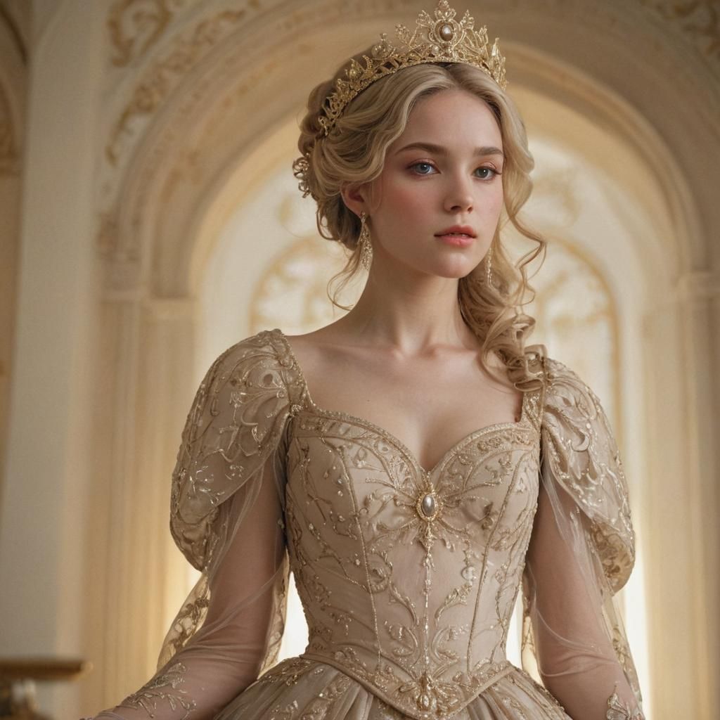 Majestic Woman in Neoclassical Gown with Crown