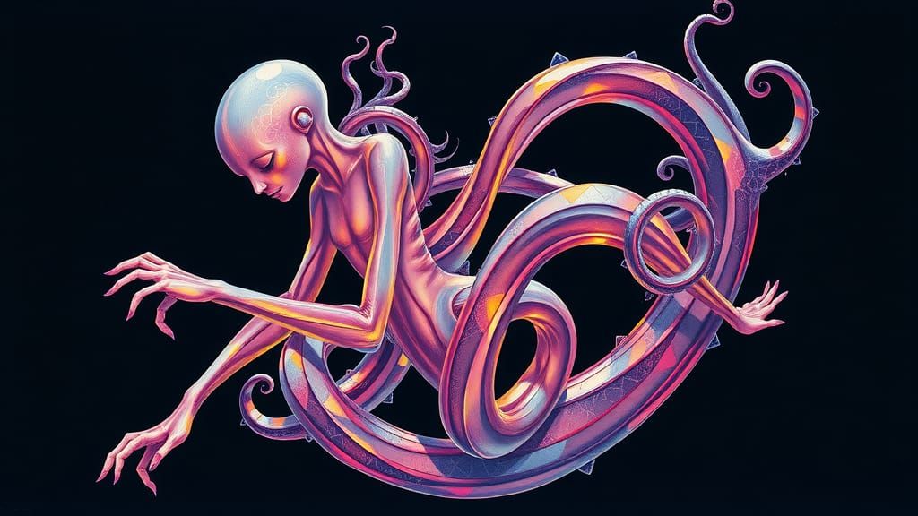 Surreal Humanoid Figure in Dreamlike Double-Exposure