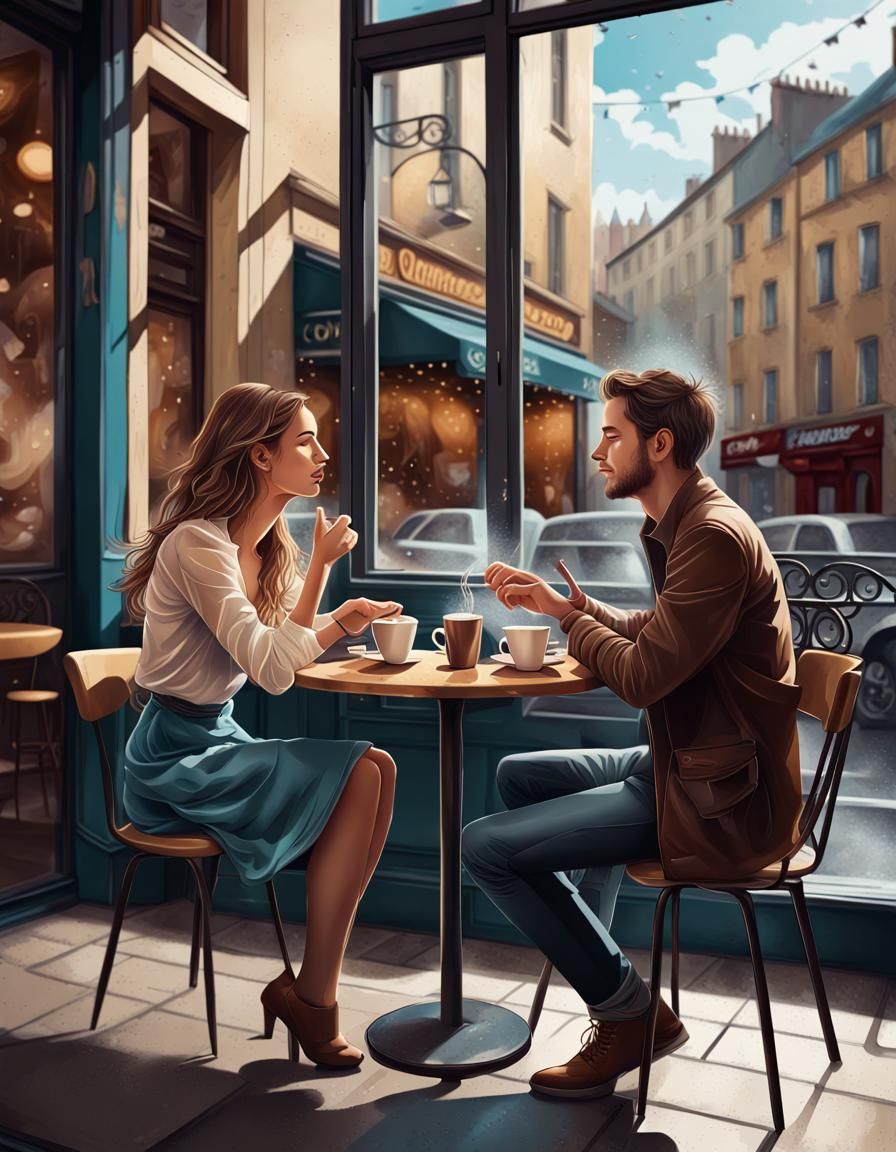 first date, Heartfelt illustrations capturing the emotions of two individuals experiencing the initial stages of falling...