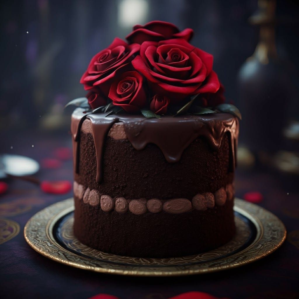 Chocolate Cake with Roses: Detailed Matte Painting