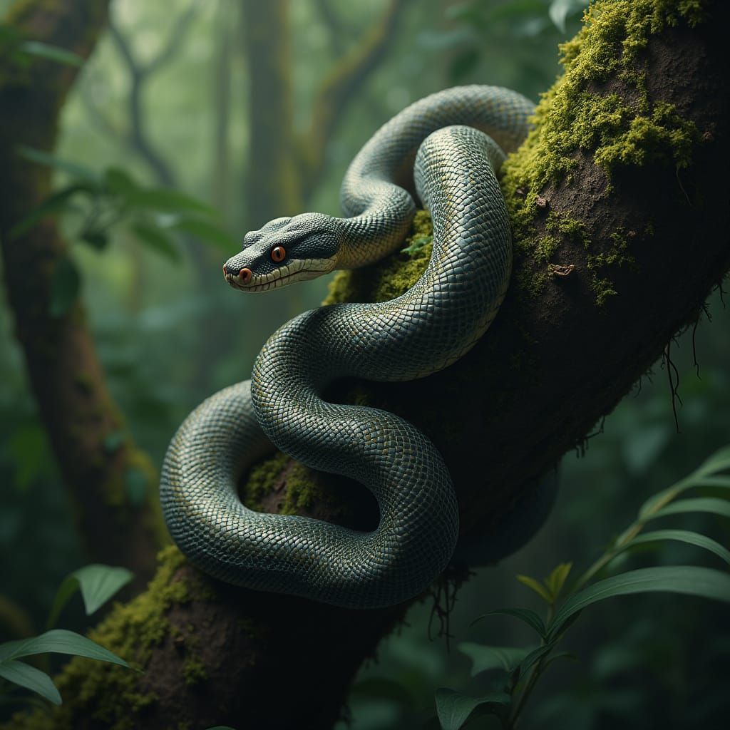 Hyperrealistic Python in Rainforest