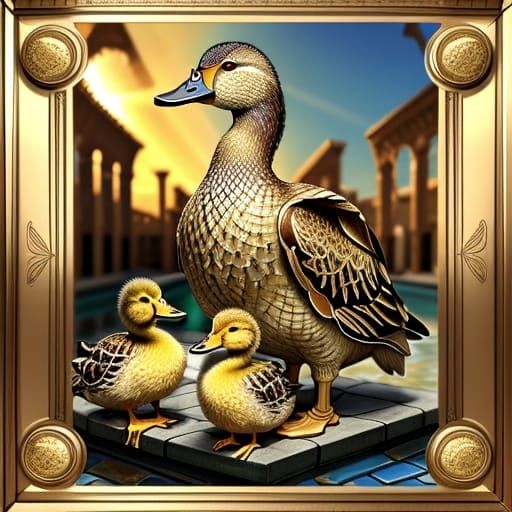 Majestic Mother Duck in Byzantine Mosaic