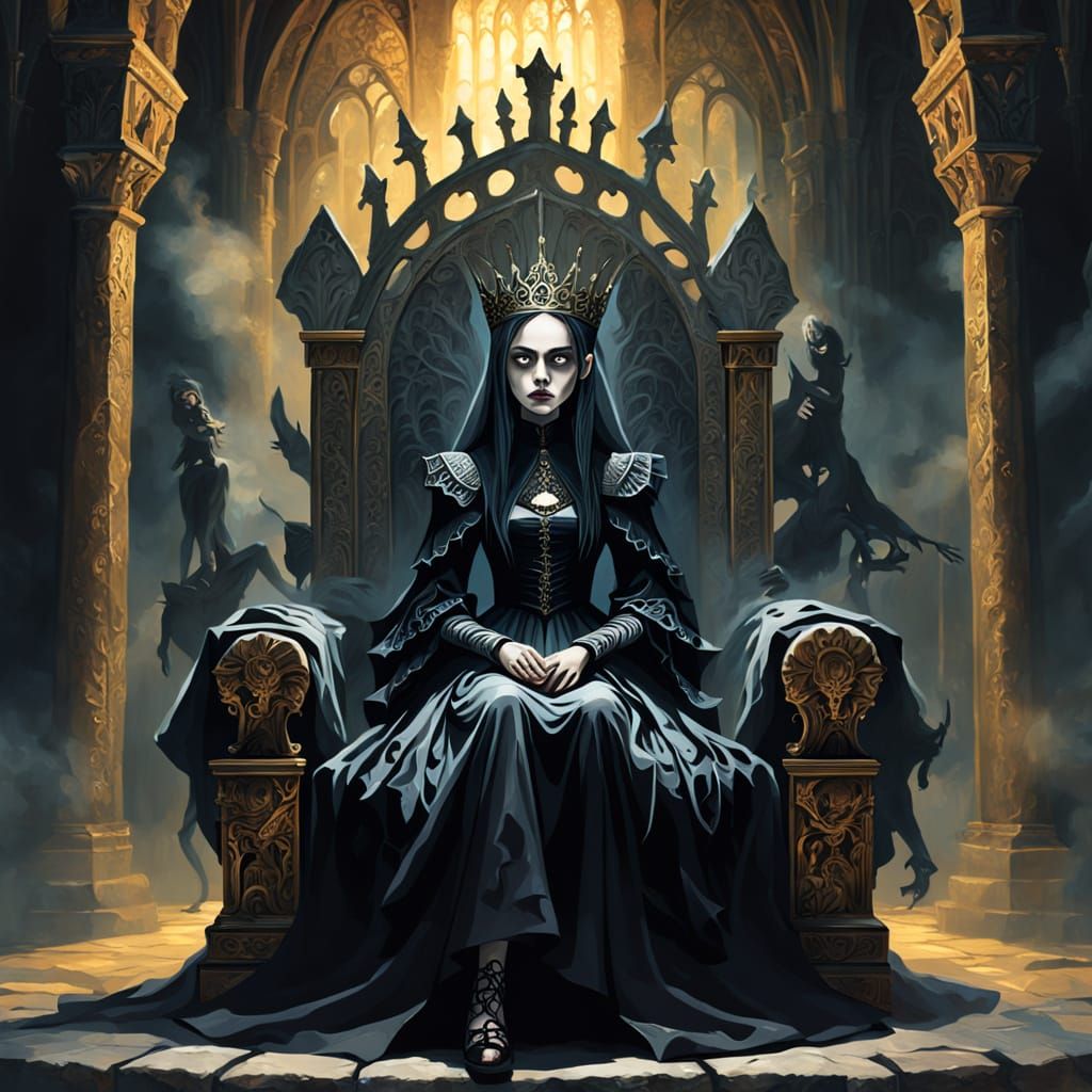 Gothic Surrealism Portrait: Woman on Throne