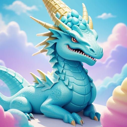 Ice Cream Dragon on Cone in Whimsical 3D Art
