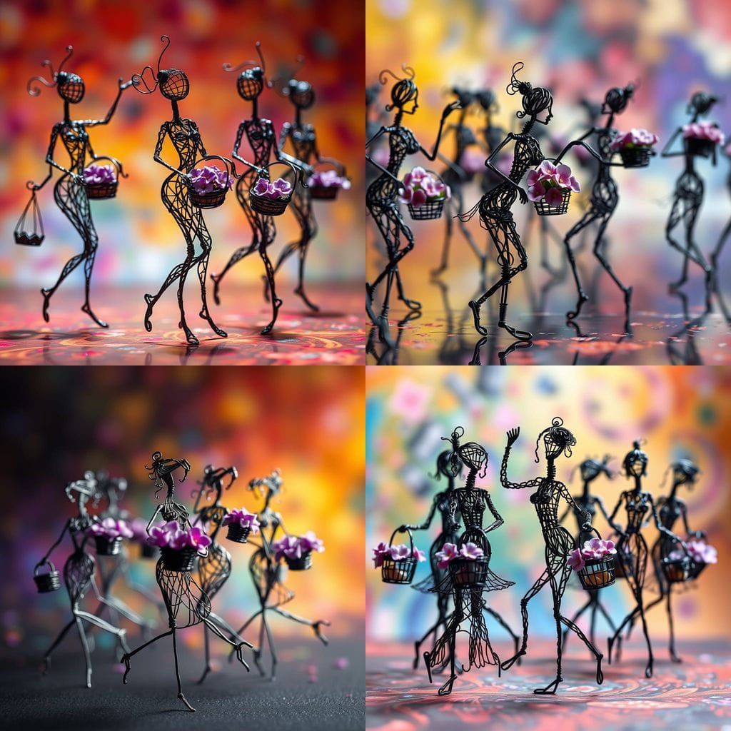 Dancing Wire Figures with Flowers as Splash Art