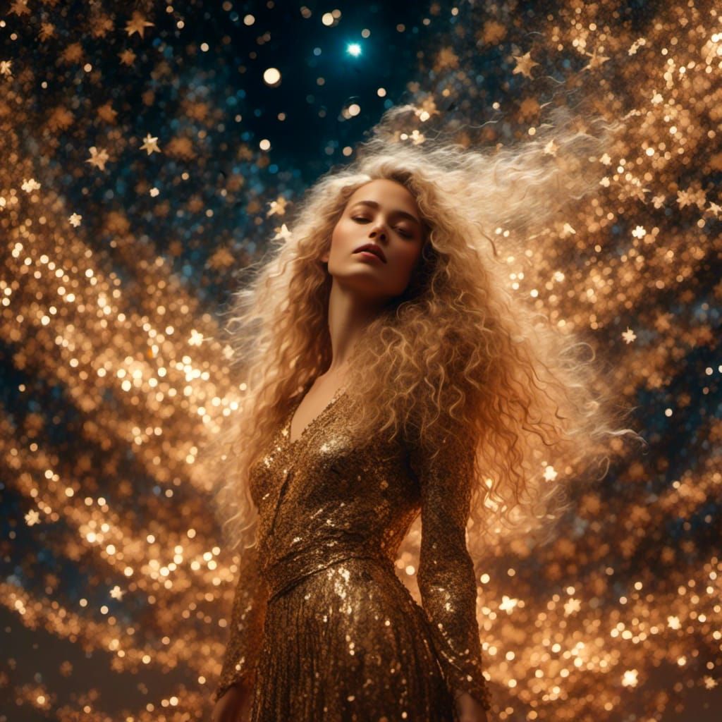 Celestial Elegance: Blonde Woman in Surrealist Photo