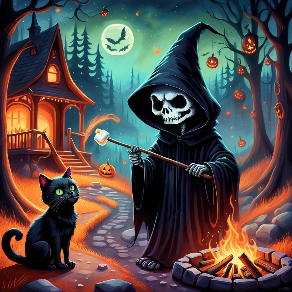 Grim Reaper Toasting Marshmallows