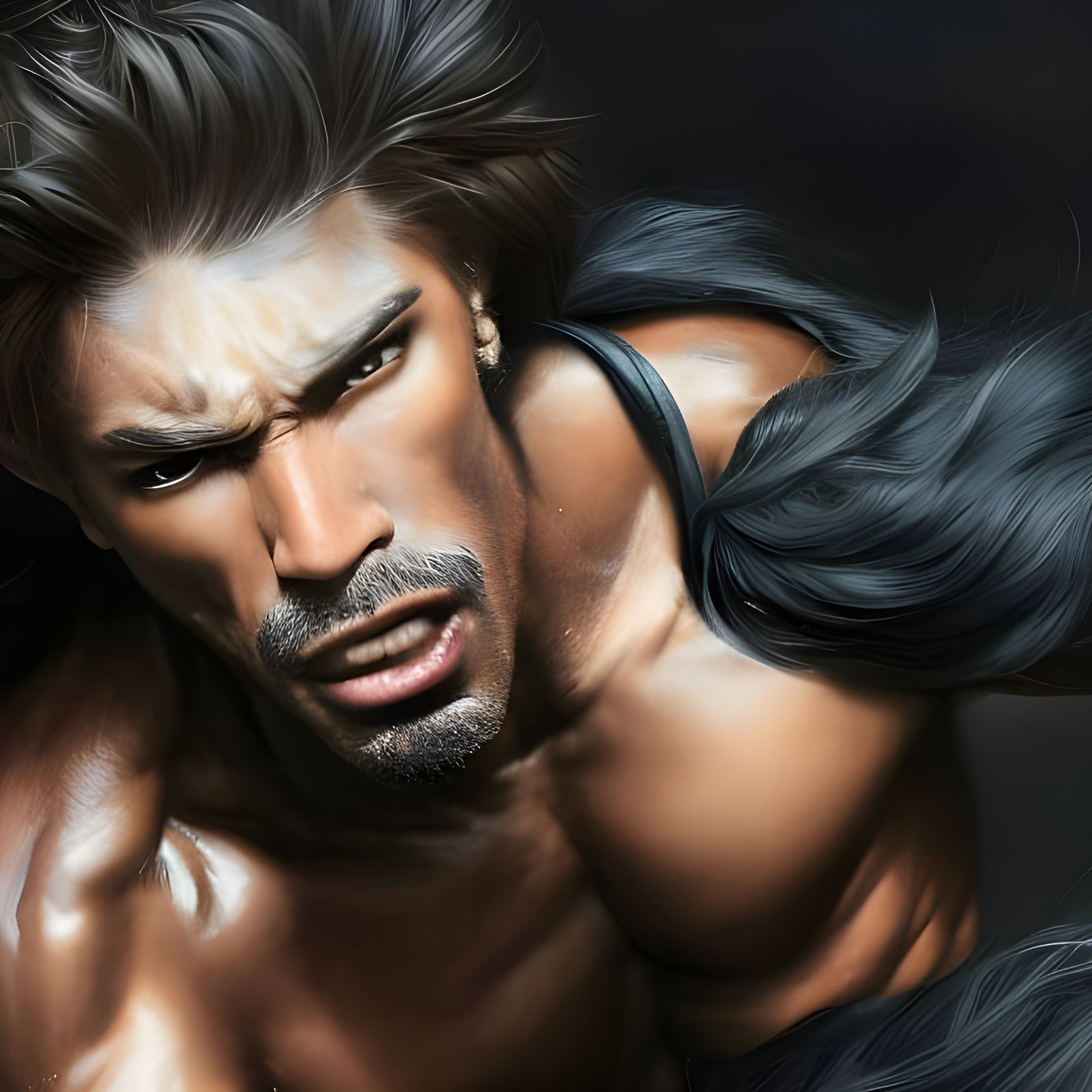 Detailed Portrait of a Muscular Dark-Haired Prince