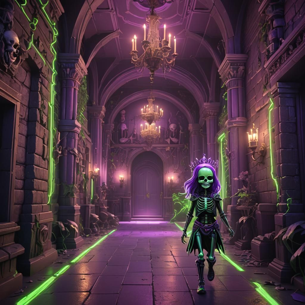 Castle Interior with Chibi Princess, Digital Art