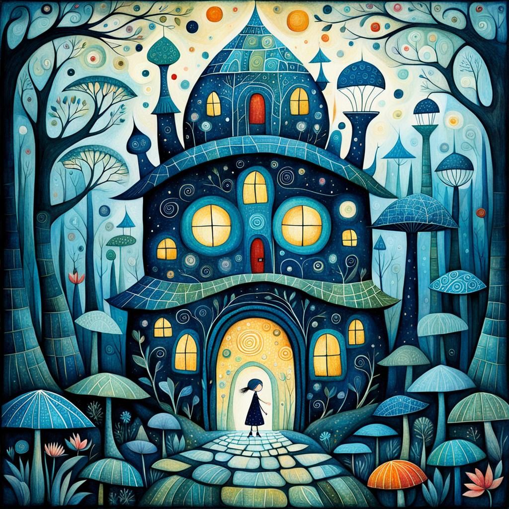 Surreal Dreamscape in Art Brut Style