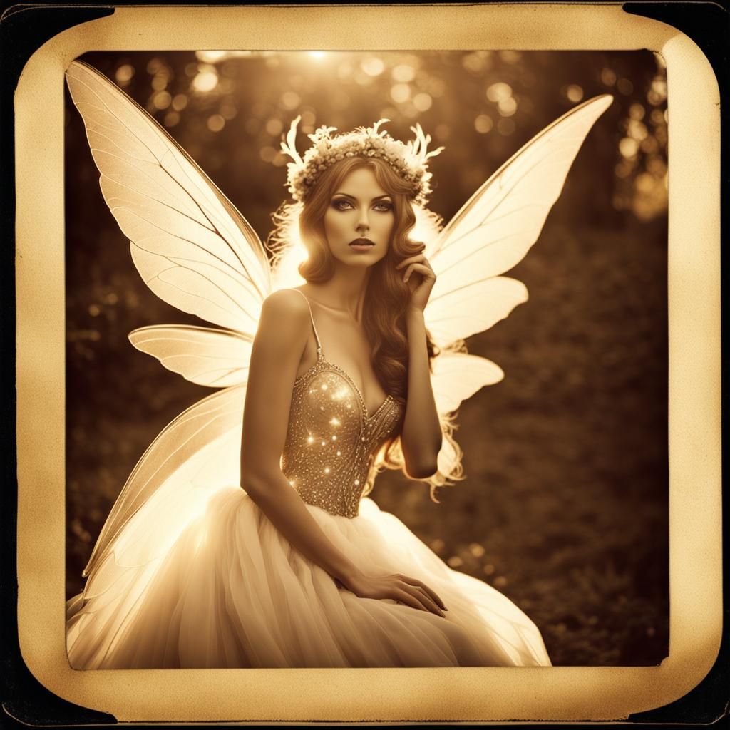 70s Fairy Portrait with Sepia Lens Flare