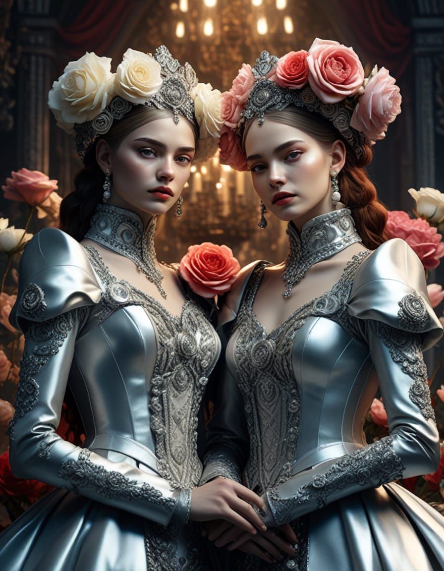 Cyber-Baroque Women in Metallic Couture