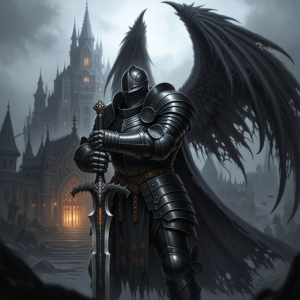 Black Knight with Dragon King's Sword and Tattered Wings