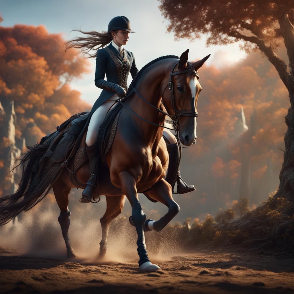 Dressage Rider and Braided Horse: Detailed Digital Art