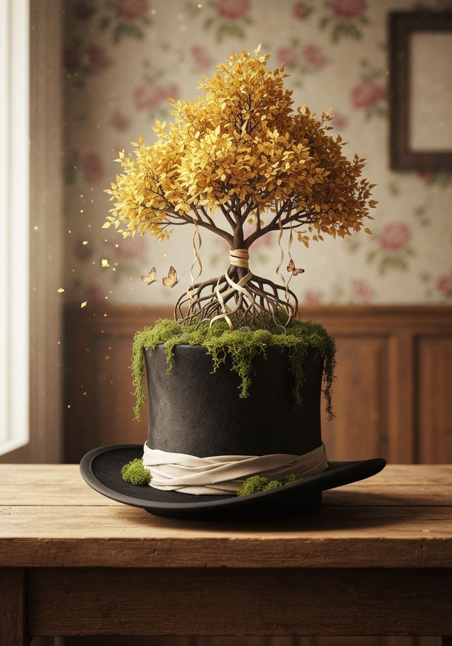 Miniature Forest in a Vintage Top Hat