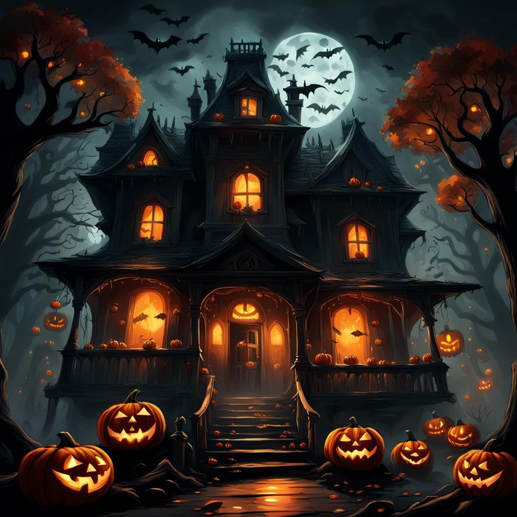 Eerie Haunted House Scene in Dark Fantasy Style