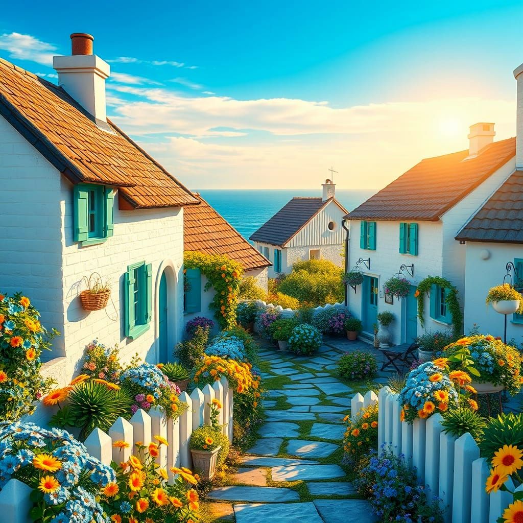 Whimsical Seaside Resort in Candy Art Style