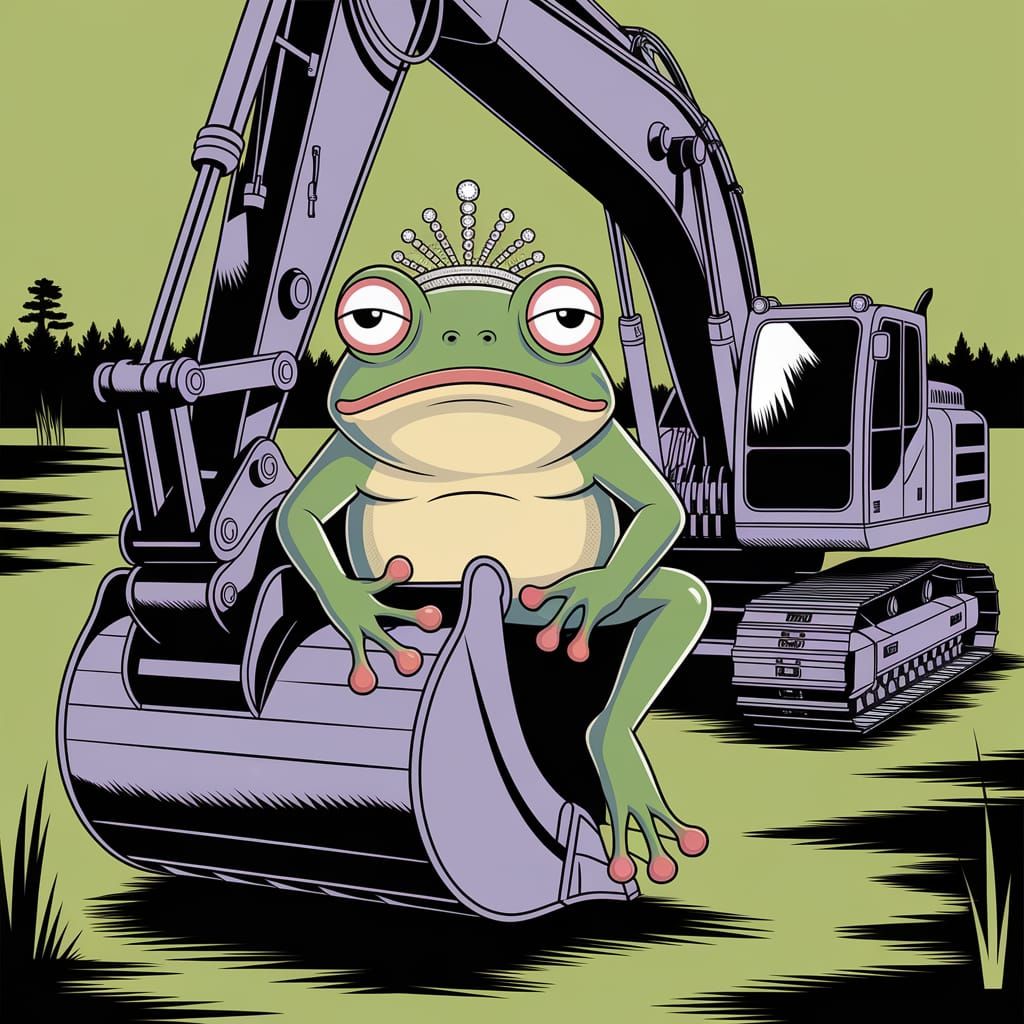 Surprised Frog in Excavator Bucket in Swamp