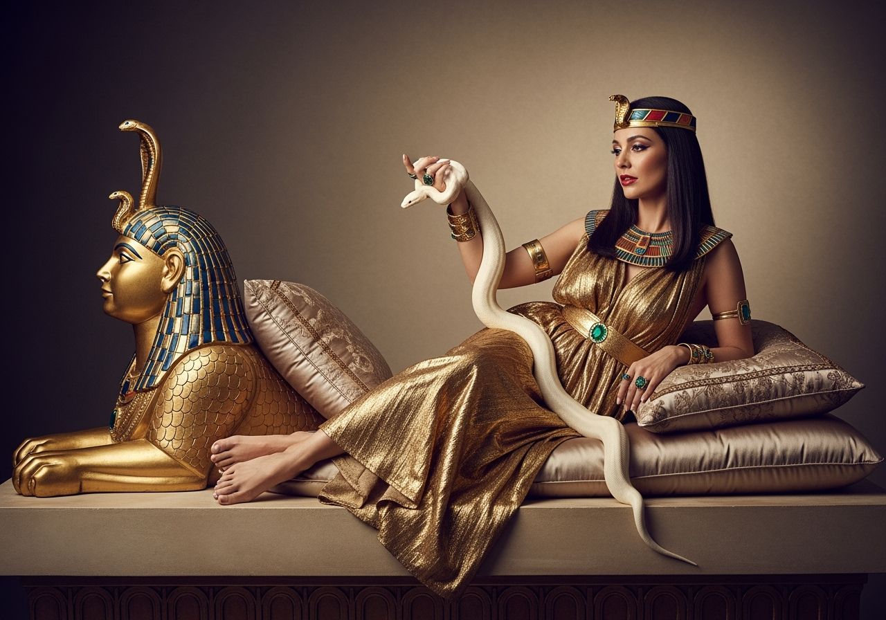 Egyptian Queen with Snake on Golden Chaise Lounge
