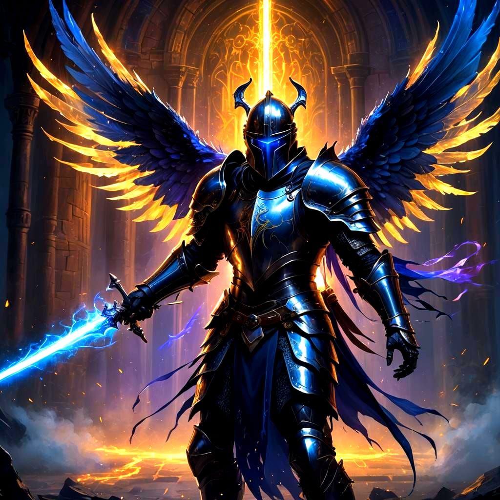 Armored Knight with Metal Wings: Dark Fantasy Art