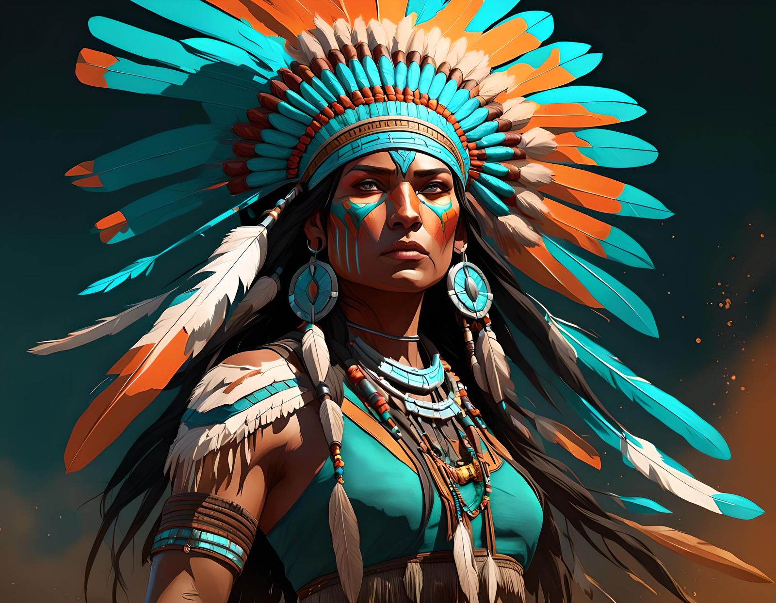 Native American Warrior Woman, Digital Concept Art
