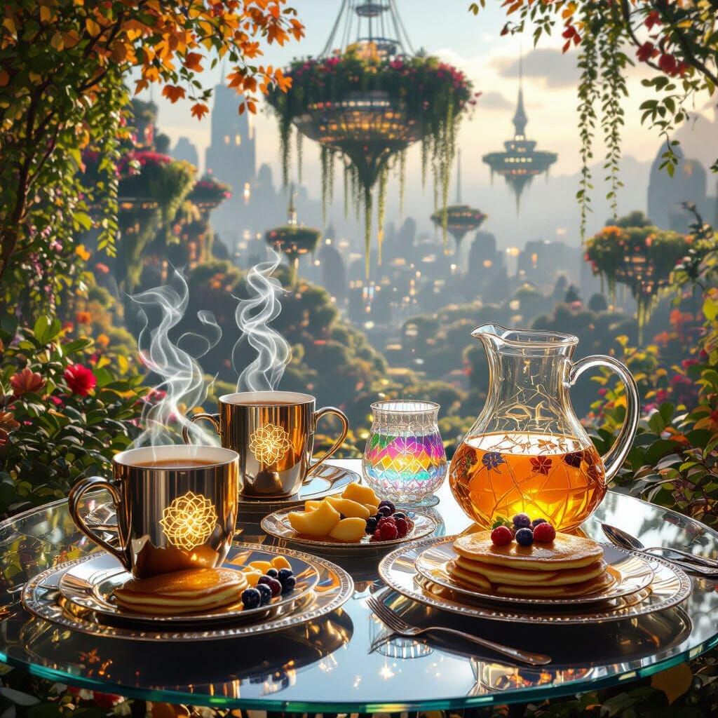 Crystal Table Breakfast in Floating Autumn Garden