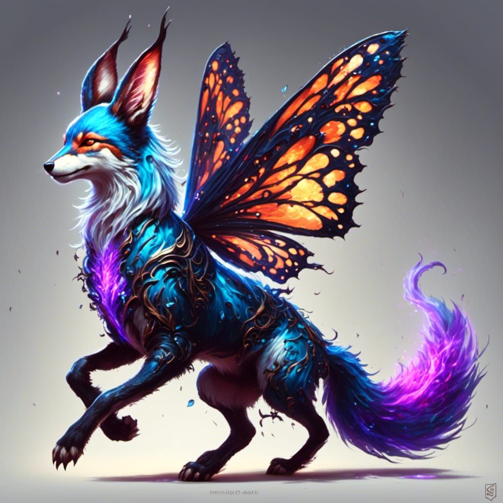 Foxalope with Butterfly Wings in Dark Fantasy Style