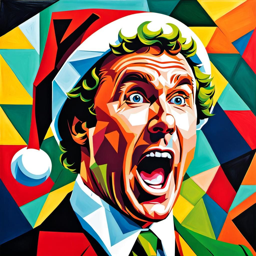 Buddy the Elf Screaming: A Neo-Cubist Oil Painting