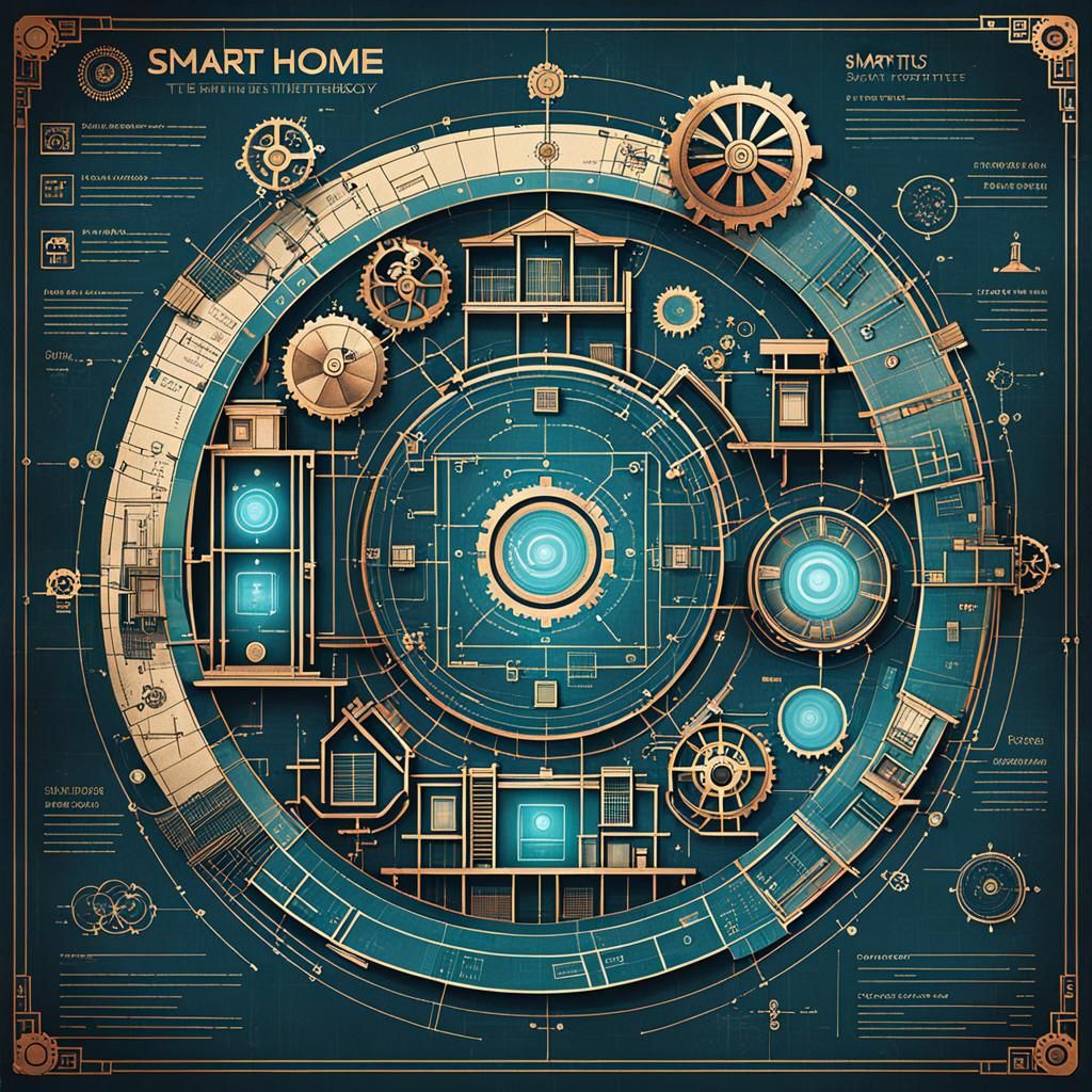 Industrial Steampunk Blueprint of a Smart Home