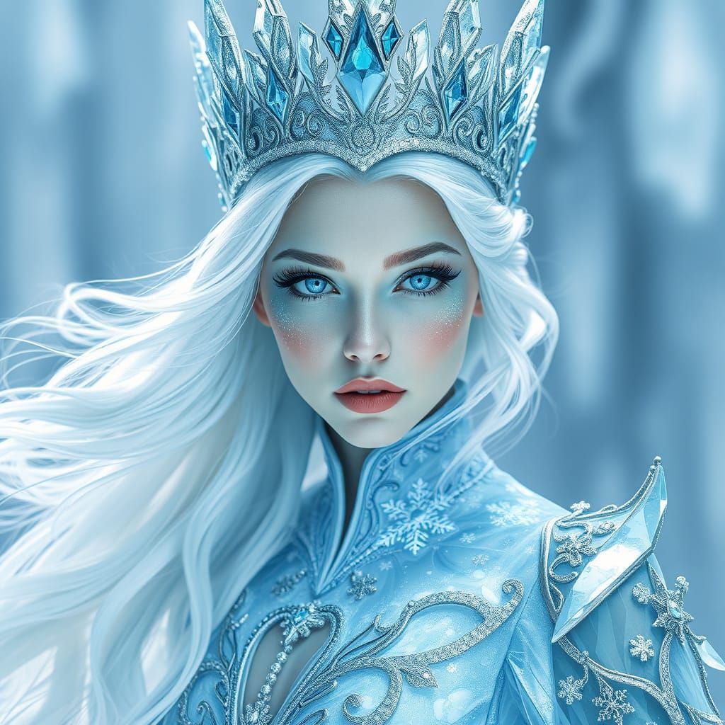Ice Queen in a Majestic Winter Realm