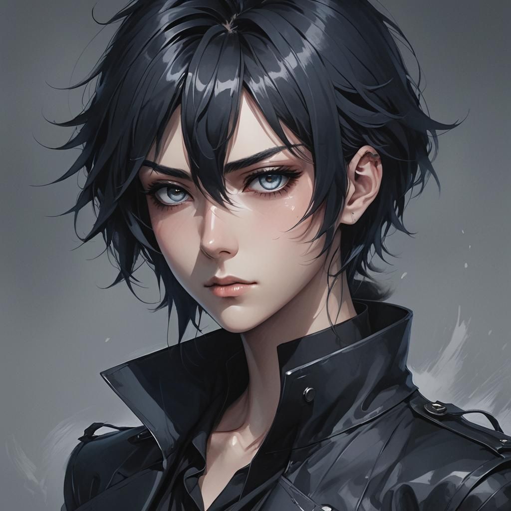 Androgynous Figure in Dark Anime Art Style