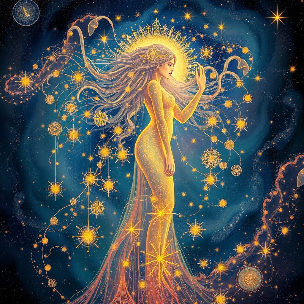 Celestial Goddess Blodeuwedd Shines Amidst Swirling Nebula