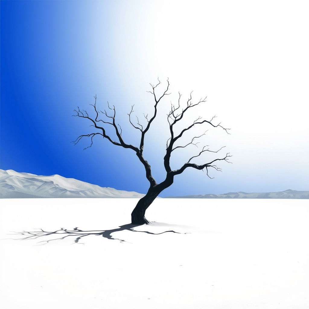 Monochrome Desert: A Solitary Tree in Abstract Minimalism