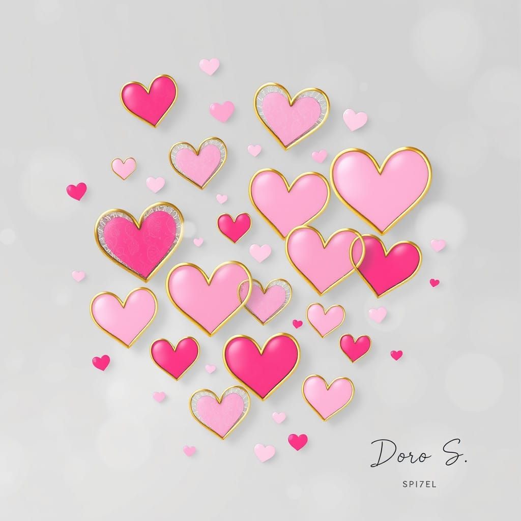 Whimsical Gold Heart Collage in Soft Pastel Hues