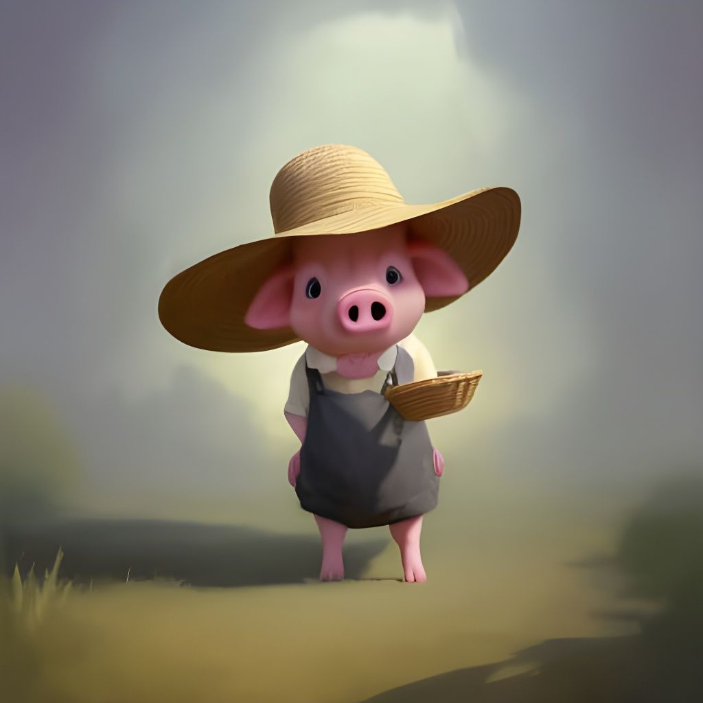 Anthro Pig on Farm in Studio Ghibli Style