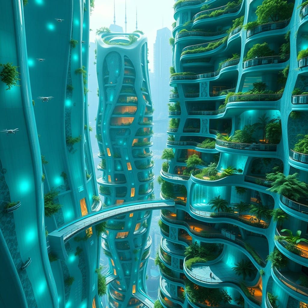 Sustainable Futuristic Cityscape in Vibrant Ecosystem