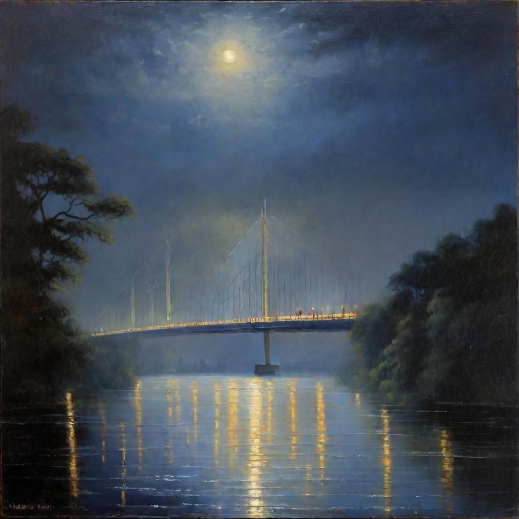 Humber Bridge at Night in Moonlight Mist