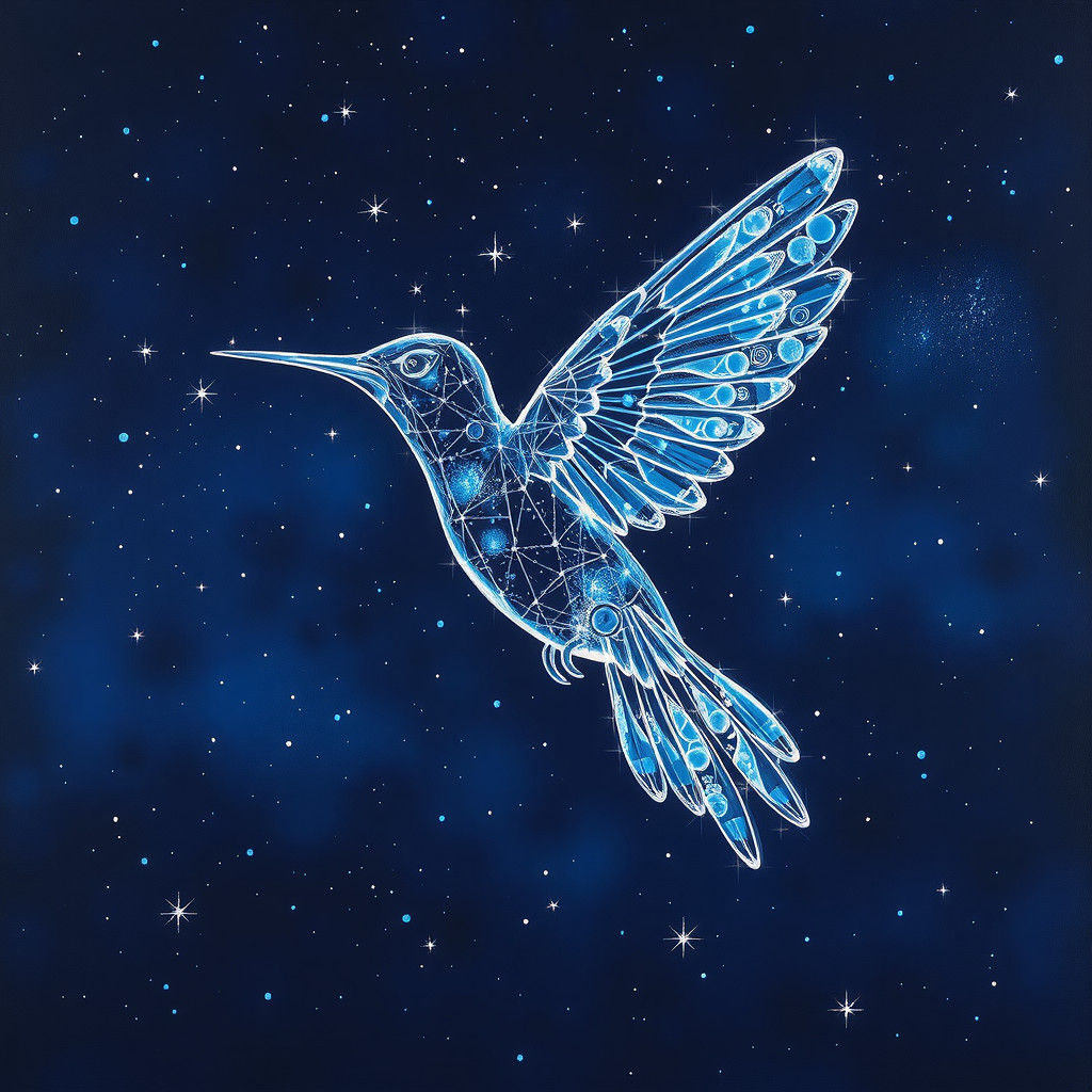 Hummingbird Constellation in Starry Indigo Sky